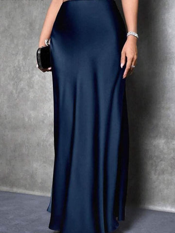 Navy Grace Satin Skirt