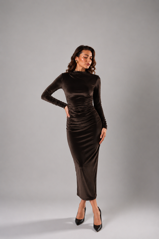 ALESSO BROWN VELVET BODYCON